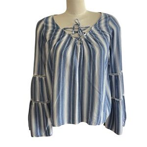 HOLLISTER Blue and White Striped Bell Sleeve Long Sleeve Top Women’s Medium